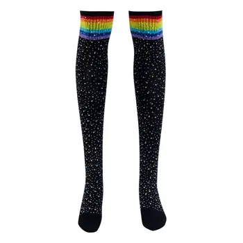

Grils Thigh Hight Socks Strips Glitter Casual Style Over Knee Long Boot Hosiery