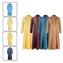 

Men Accessory Traditional Long Sleeve Stand Collar Retro Robe Long Loose Robe Pure Color for Vacation