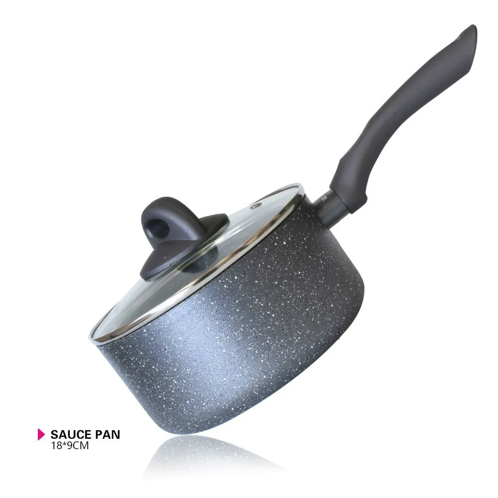 

1.6l Saucepan with glass lid long handle Luna series of stone non-stick aluminum coating