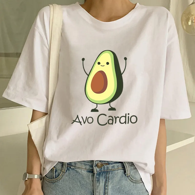 

Kawaii Women Cartoon Sport Avocado Print Graphic Vegan Tshirt Cute Casual Basic T-Shirt Summer Funny Shirt Top Female