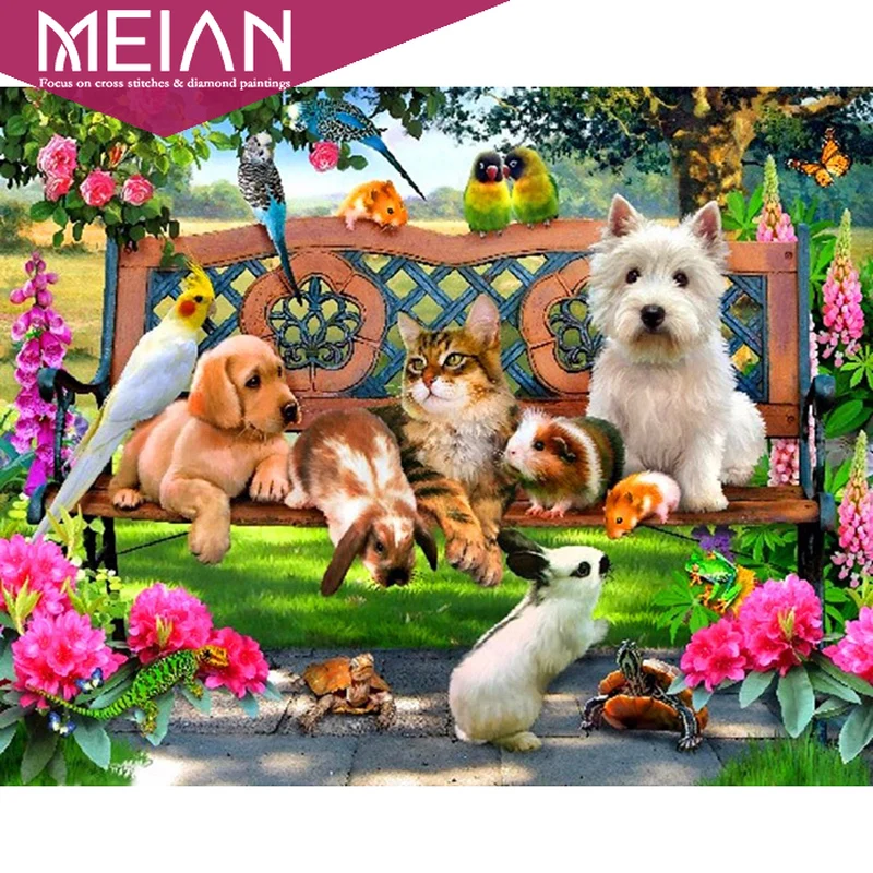 2020 Алмазная вышивка с собакой MEIAN Dog Набор для вышивки крестиком квадратная