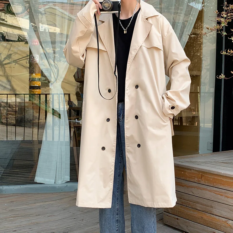 Men Trench Solid Double Breasted Simple Design Korean Style All-match Outwear Males Leisure Chic Loose Trendy Street Handsome