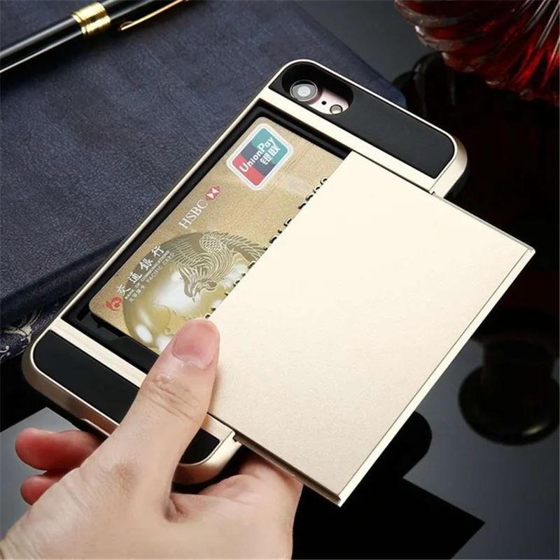 Luxury Hybrid Tough Card Storage Armor Case for iPhone 7 8 6 6S Plus Shockproof Wallet Credit Holder Cover For X 5 S |