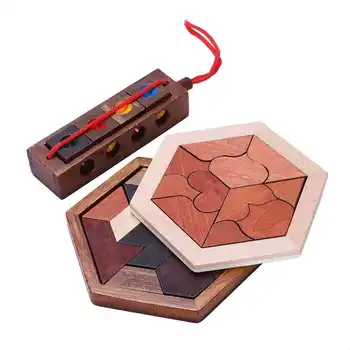

3Pcs Fun Jigsaw Wood Geometric Shaped Shape Jigsaw Puzzle Wooden Toy Tangram Puzzle Board Color Chess Children Children Educatio