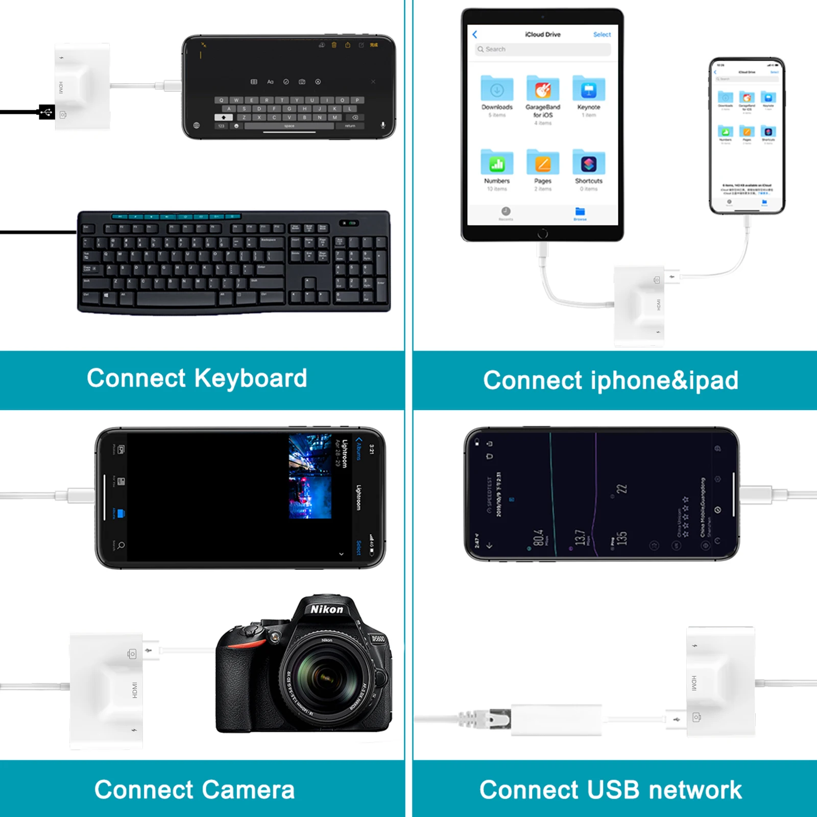 3 в 1 OTG USB адаптер для Lightning к HDMI 1080P HD/TV проектор конвертер iPhone камера 8 X XS U