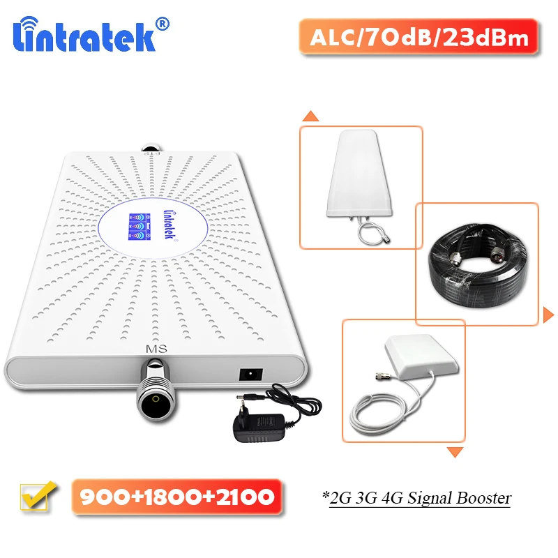 Lintratek 70dB ALC трехдиапазонный 2G 3G 4G ретранслятор сигнала GSM 900 DCS LTE 1800 WCDMA 2100 усилитель