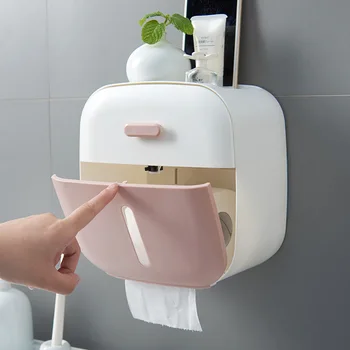 

Waterproof Wall Mount Toilet Paper Holder Shelf Toilet Paper Tray Roll Paper Tube Storage Box Creative Tray Tissue Box Home