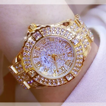 Relojes de oro con diamantes para mujer, pulsera femenina de marca de lujo, con diamantes de imitación