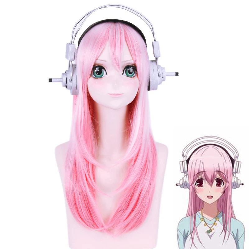 

Game SONICOMI Cosplay Wig Pink Long Straight Hair 60cm Super Sonico Halloween Costume Role Play Wigs