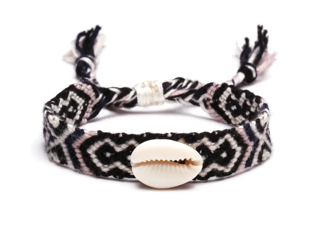 Boho Белый Натуральный Каури Seashell тканый браслет дружбы для женщин мужчин Разноцветные вышивка нить макраме пляж ювелирные изделия подарок