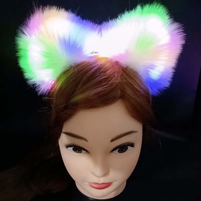 Glowing Cat Ears Headband Luminous Flashing Plush Kitten Hair Hoop Light Up Photo Props Decoration Party Favor - Image 4