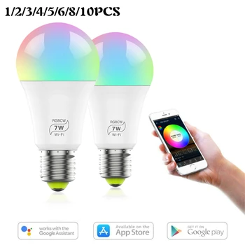 

1/2/3/4/5/6/7/8/10pcs Smart WiFi Light Bulb 7W RGB Magic Light Bulb Lamp Wake-Up Lights Compatible with Alexa Google Home