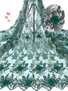 

Green Latest Sequin Lace Fabric French Tulle Lace Fabrics 2019 High Quality Lace African Lace Fabric For Wedding Dress