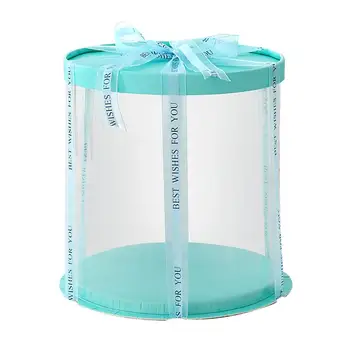 

Plastic Cake Box Round Cake Packaging Boxes Transparent Organizer for Home Dessert Shop (Blue, Single-layer) (10inch/8inch)