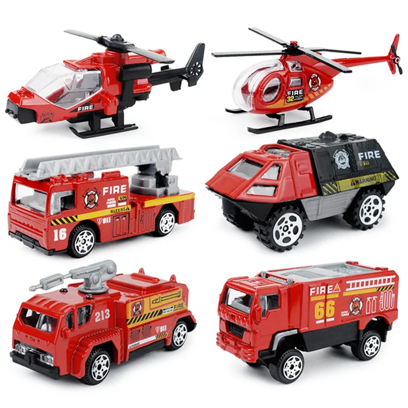 6 шт./компл. 1: 87 Пожарный Пожарная машина двигателя вертолет Управление предохранение от оператора с пожарником, игрушки для мальчиков sam