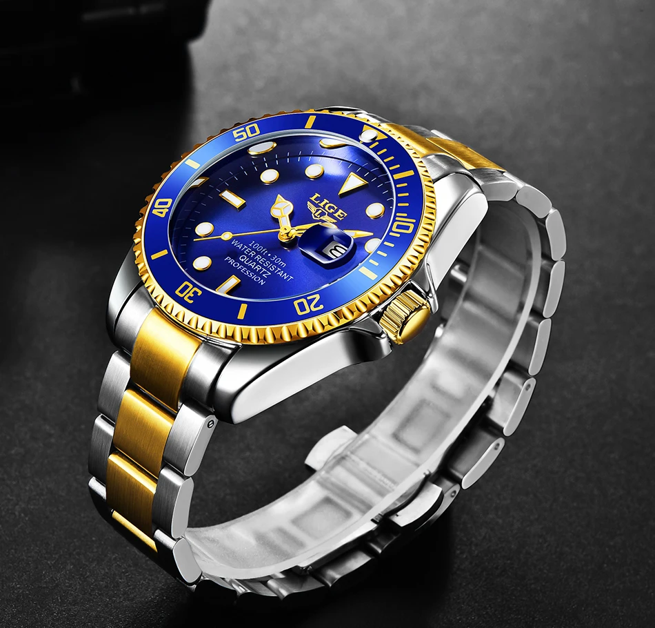 LIGE Men Watches Brand Luxury Watch Man Business Casual Wristwatch Fashion Stainless Steel Quartz Waterproof Calendar Clock Male