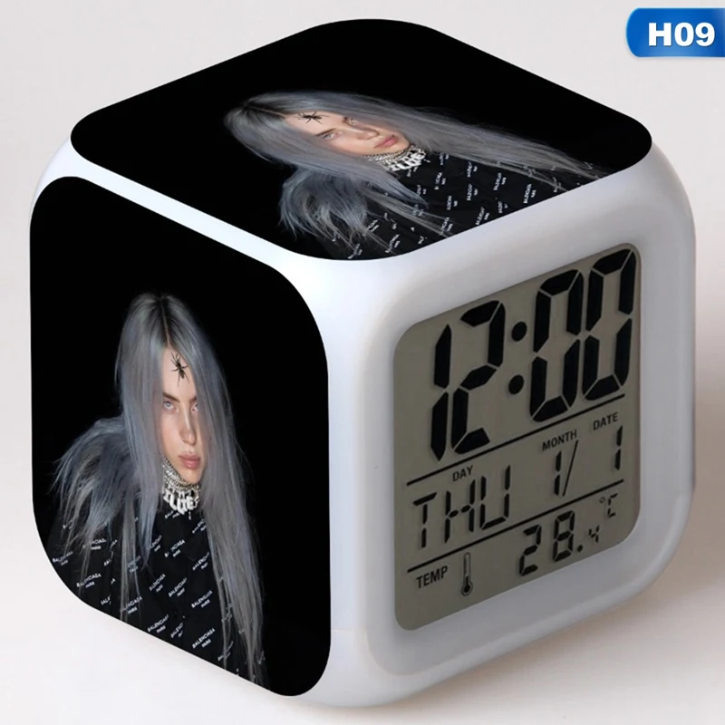 CEA7871H09 Billie Eilish рисунок наклейка светодиодный Будильник красочный флэш сенсорный Настольный светильник светящийся куб-ночник светодиодный часы для дома - Цвет: CEA7871H09