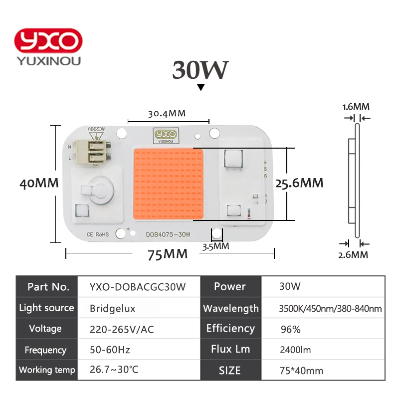 grow light AC 220V20W30W50W driverless LED plant growth chip smart IC for indoor garden DIY growth and blooming plant lamp beads