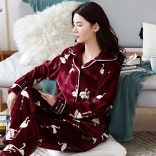 Pyjamas Women Pajama Sets Pijama Winter Coral Fleece Thicken Simple Warm Home Wear Comfort Casual Cute Sleepwear Pyjama Femme