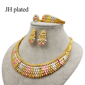 

JHplated Women Jewelry Set Necklace and Earrings ring bracelet Ethiopian Wedding Jewelry Sets Gold Turkish gift Wholesale