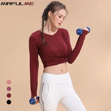 Женские спортивные футболки, женская рубашка для йоги с длинным рукавом, облегающая футболка для бега с v-образным вырезом, облегающая футболка для фитнеса