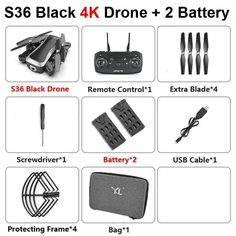 S36 B 4K 2B Bag S36 Радиоуправляемый Дрон с 4K HD двойной камерой следуем за мной оптическое позиционирование потока широкий угол Wi-Fi FPV складной вертолет Квадрокоптер игрушки - Цвет: S36 B 4K 2B Bag