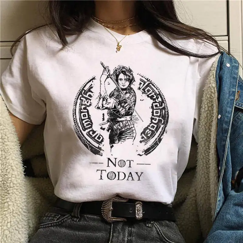 Not Today Arya Stark Letter Print T Shirt Women Nope Not Today Satan Harajuku Graphic T-shirt Ullzang Cute Cat Top Tees Female