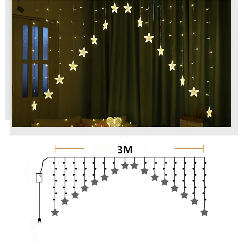 3 м светодиодный светильник со звездами для занавесок, сказочный светильник со звездами, s гирлянда для рождественской вечеринки, дня рождения, украшения для дома, с европейской вилкой