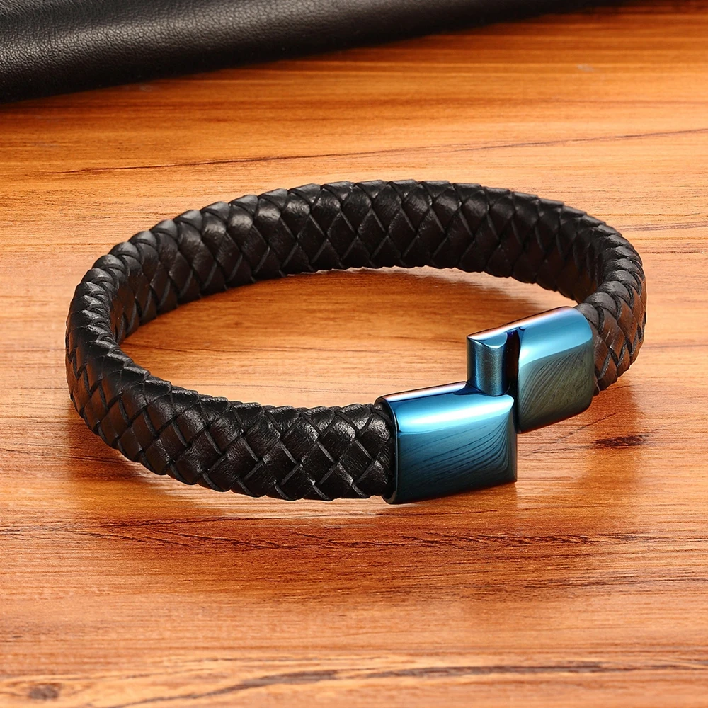 Leather Combination Stitching Simple Buckle For Stainless Steel Leather Men's Bracelet