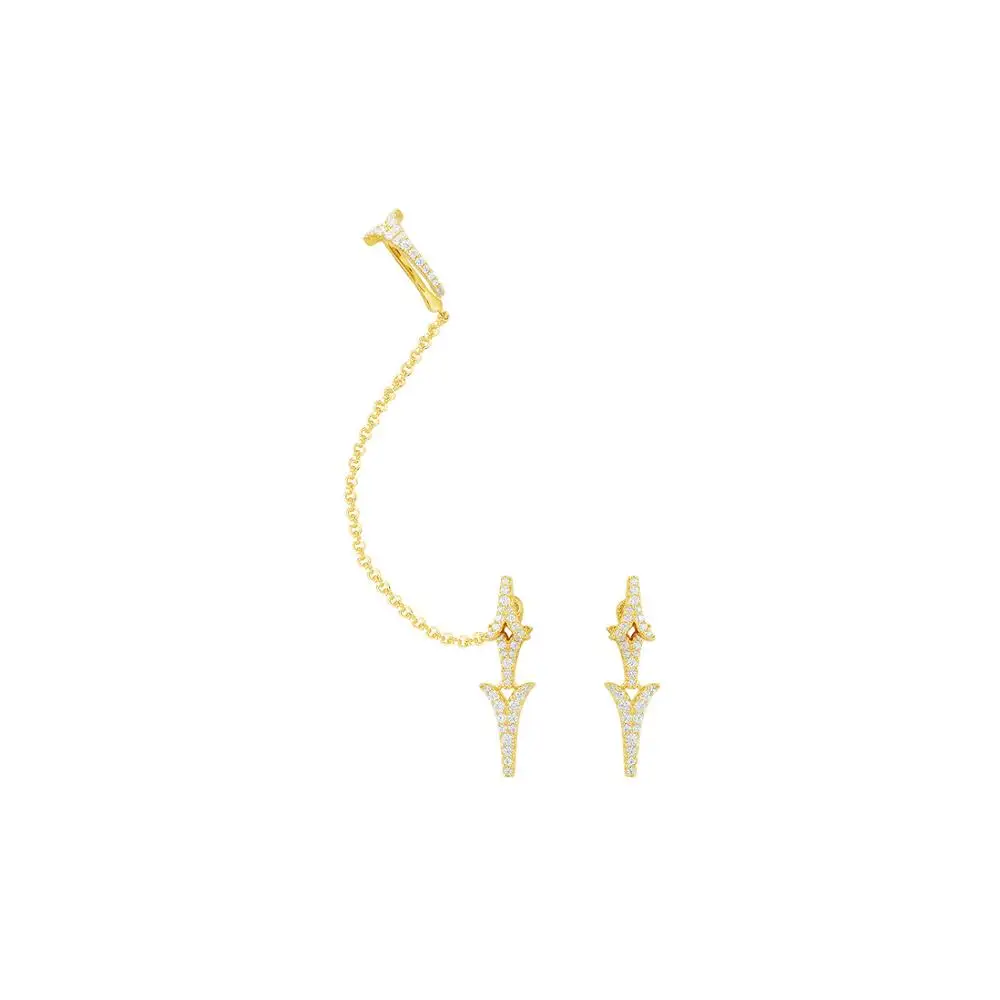 [MeiBaPJ]925 Sterling Silver Gold Color Asymmetric Dragon Tail Ear Bone Cuff Cubic Zirconia Earrings for Women Rock Style | Украшения и