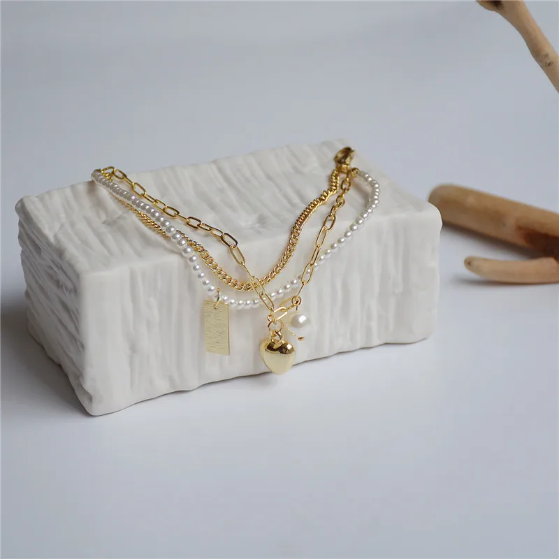 Korean Vintage Fashion Imitation Pearl Multilayer Gold Chain Bracelet for Woman Original Design Exquisite Beaded Cuff | Украшения и