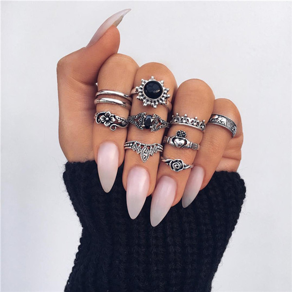 Bohemian Gold Vintage Rings Snake Heart Crystal Ring Set Women Charm Joint Ring Party Wedding Fashion Jewelry Gifts