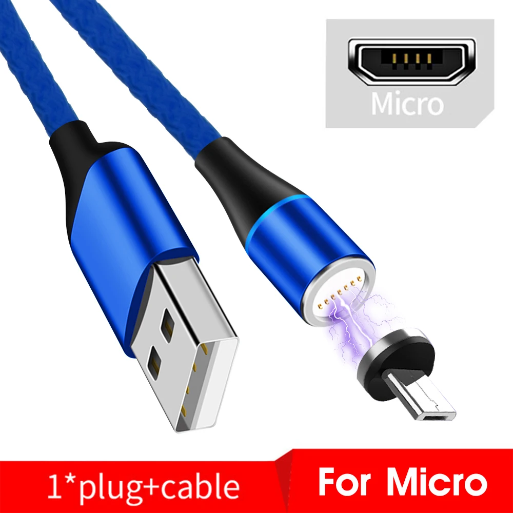 Магнитный кабель Micro USB, магнитный кабель для быстрой зарядки, 3 А, кабель usb type C, 1 м, провод для Android, для мобильного телефона, шнур для быстрой зарядки и передачи данных на телефонах - Цвет: Cable and plug