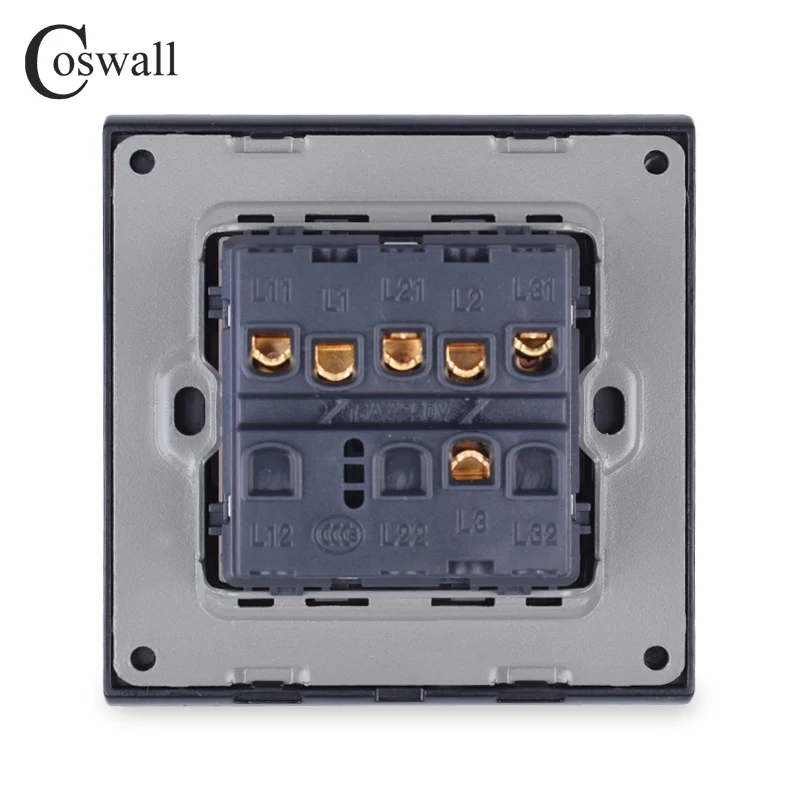 Coswall 3 банды 1 способ роскошный светильник Переключатель ВКЛ/ВЫКЛ настенный выключатель прерыватель из нержавеющей стали панель переменного тока 110~ 250 В