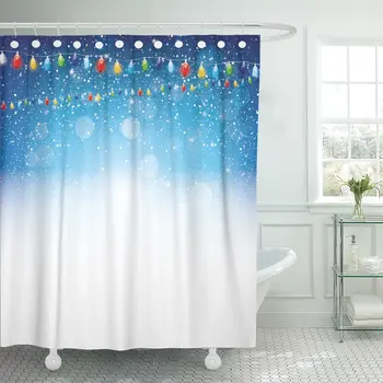 

Red Holiday Blue Christmas Xmas Winter Message Modern Traditional Shower Curtain Waterproof Polyester 60 x 72 inches Set