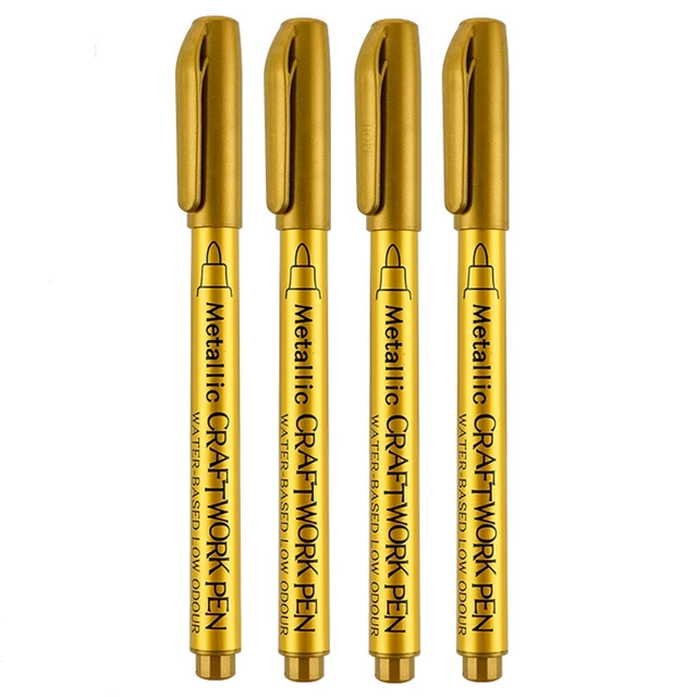 4-8Pcs DIY Metal Waterproof Permanent Paint Marker Pens Gold Silver 1.5mm Craftwork Resin Mold Pen Art painting Student Supplies Gold 4pcs