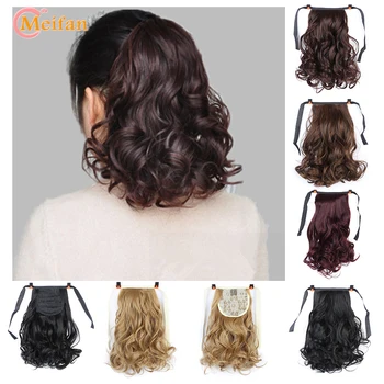 

MEIFAN Short Wavy Curly Ponytail Drawstring Wrap Hair Tail Synthetic Hairpiece Clip In Hair Ponytail Extensions