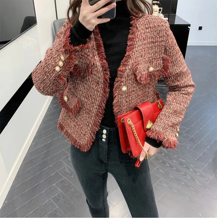 オンラインクーポン ツイードの女性用ツイードジャケット 冬服 フランス人 女性用 新しいトップ 到着21 ネット売り出し Ongoing Southloopmarket Com