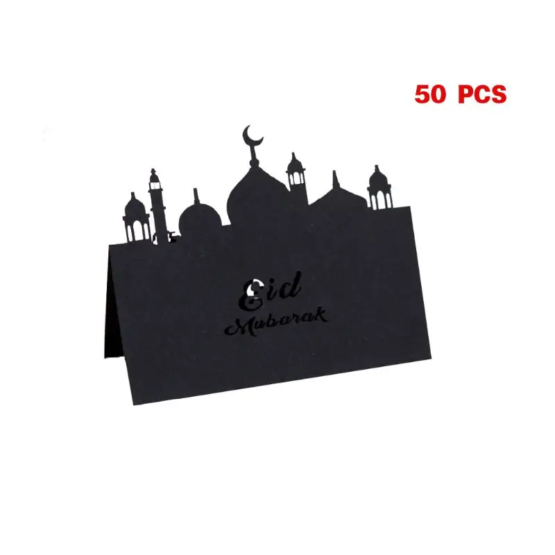 50pcs Laser Cut Castle Eid Mubarak Muslim Ramadan Wedding Party Invitation Table Place Card Name Reception Seatting Cards 72XF - Цвет: BK