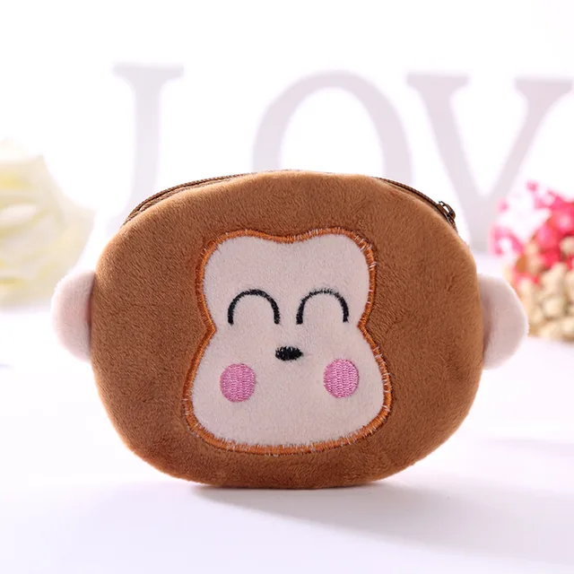 FUDEAM Soft Plush Panda Dog Rabbit Monkey Cartoon Women Coin Purse Mini Cute Zipper Girls Coin Wallet USB Cable Bag Key Wallets Little Face Monkey