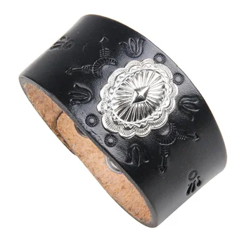 

2020 New Punk Rock Style Wide Black Leather Cuff Bracelet Female Male Adjustable Snap Button Clasps Wrap Bracelets for Women Men