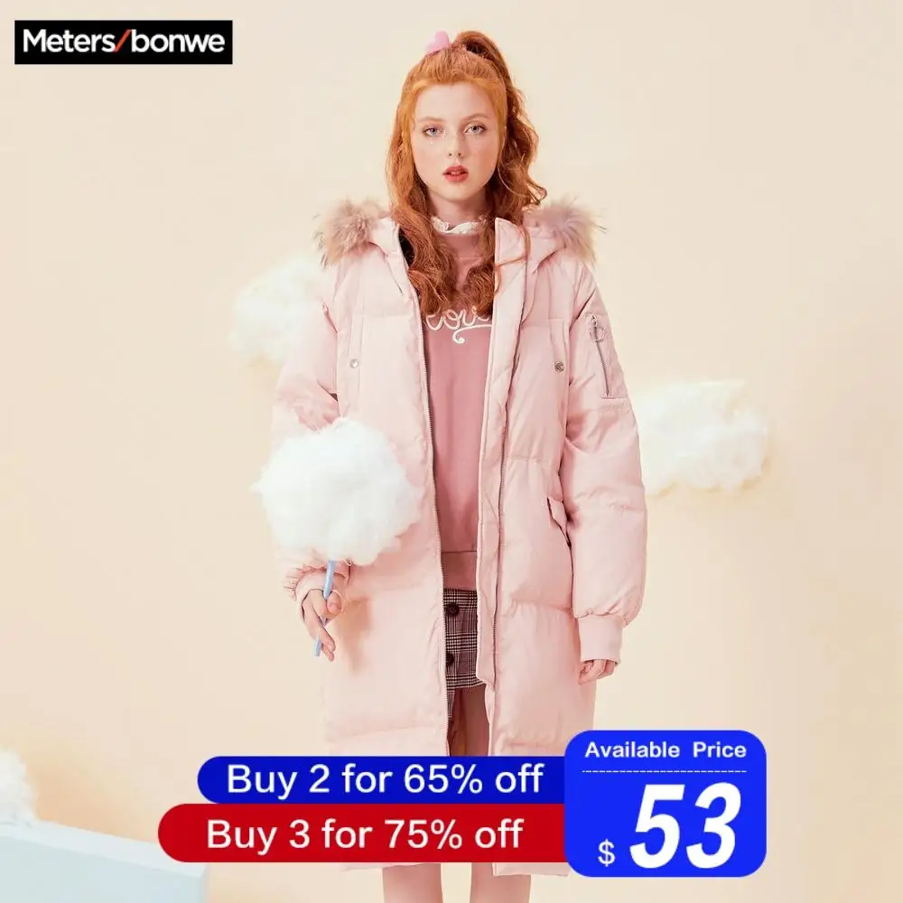 Metersbonwe, длинный теплый пуховик для женщин, зимний, теплый, 90%, белый, утиный пух, с капюшоном, женское длинное пальто, зимняя верхняя одежда, 603861