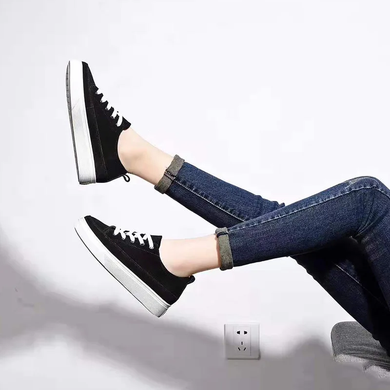 

[9291-12] plus Velvet WOMEN'S Genuine Leather Shoes 201 Winter Style Korean-style Casual Sporty Shoes Flat Students Skate Shoes