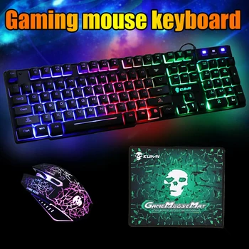 

Black Mouse And Keyboard Kit Colorful Backlight Game Keyboard Mouse Set USB Game Keyboard for USB Interface Computer