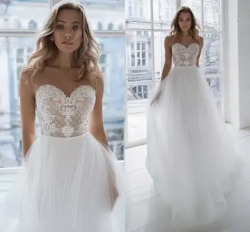 

Hot Wedding Dresses 2021 Vestido De Novia Sweetheart Sheer Strap Pearls Applique Bridal Wedding Gowns Robe De Mariage