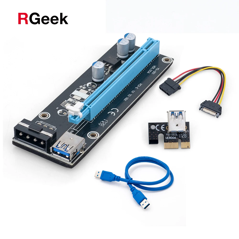 Preto 60cm pci-e extensor pci express pcie riser cartão 1x a 16x usb 3.0 sata para 4pin ide molex power para mineração btc mineiro