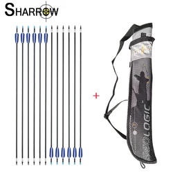 12pc Archery Mixed Carbon Arrows 700 Spine Turkey Feather Replaceable Arrowhead with Arrow Quiver Tube For Bow Hunting Shooting