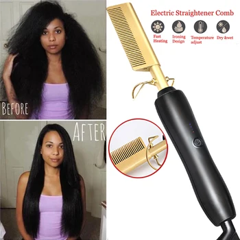 

Hot Comb High Heat Ceramic Press Comb Beard Straightener Brush 2 in 1 Hair Curler & Straightener Brushes Ceramic for Women 2020