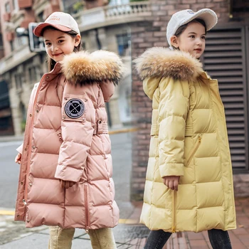 

-30 Russian winter clothing waterproof real fur hooded Down coat jacket for girl Teenager 12 14 parka children clothes outwear
