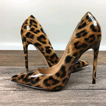 

High Heels, Light Nozzle Pump Ladies High Heels Leopard Patent PU Leather 10 Cm 12 Cm Thin Heels Super High (8cm-up) Party Retro
